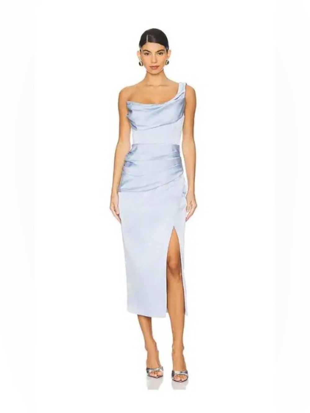 Rachel Gilbert Duke Icy Blue One-Shoulder Midi Satin Dress NWT